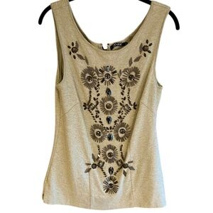 NIC+ZOE Sage Dress Tank On Front Hand Sewn Crystals & Beads Zip Up Back Size M
